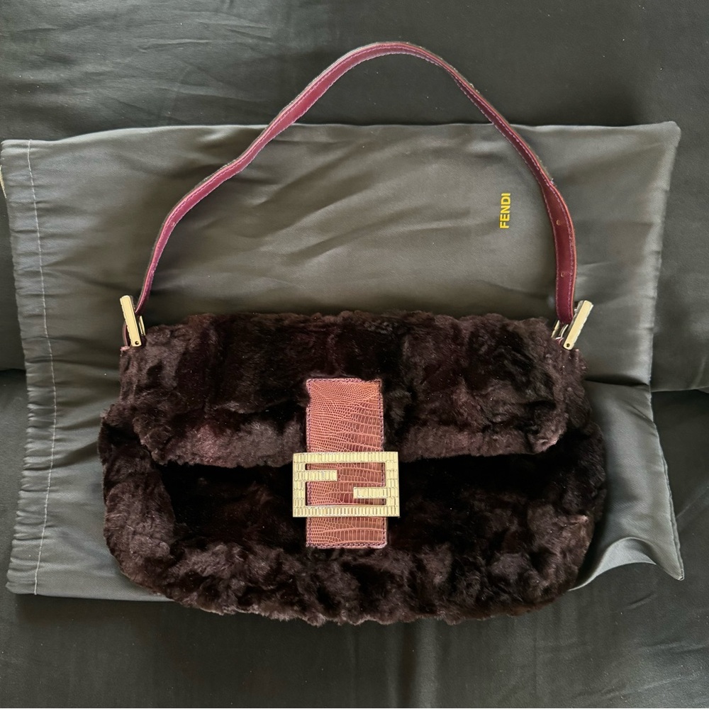 Rare + Exotic fur Fendi Baguette with crystal and python details